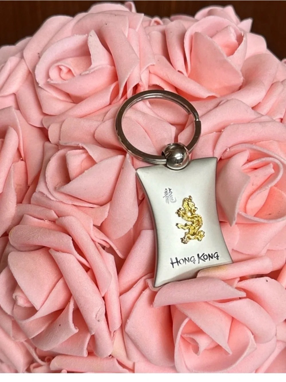 Hong Kong Gold Dragon Stainless Steel Keychain - Silver